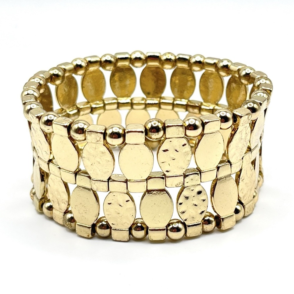 Vintage Gold Tone Wide Statement Stretch Circular Bracelet